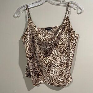 DYNAMITE Women's Leopard Print Cowl Neck Spaghetti Strap Tank Top